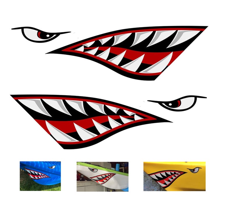 Alemon Shark Teeth Mouth Reflective Decals Graphics Sticker Fishing Boat Canoe Car Truck Kayak Decals Accessories 14.8 x 5.0 inches - Image 1